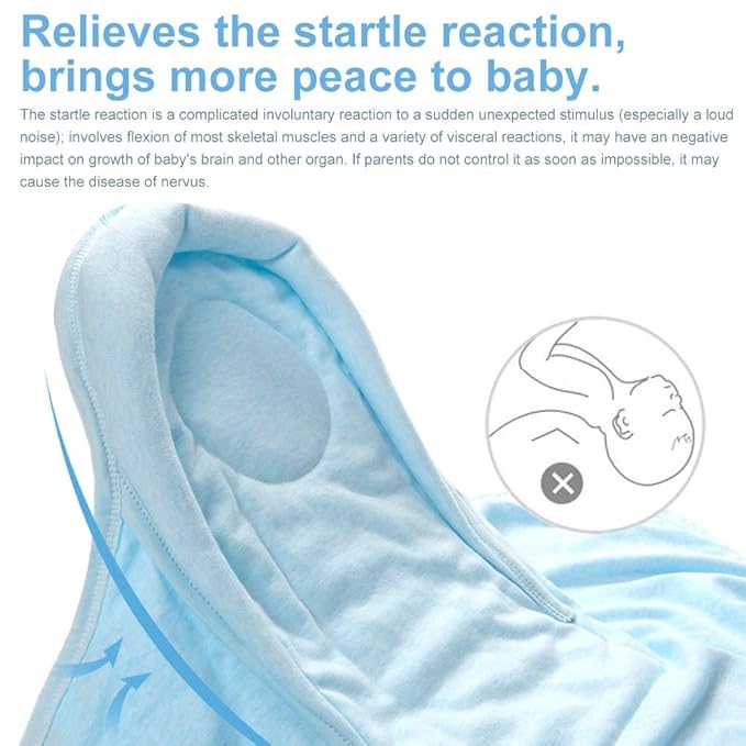 Organic Cotton Baby Swaddle Blankets, Unisex Baby Blanket Wrap for Newborn Baby Boys Girls, Skin Friendly Wearable Swaddling Sleep Sack Calms Startle Reflex (Button, Blue, 0-3 Months)