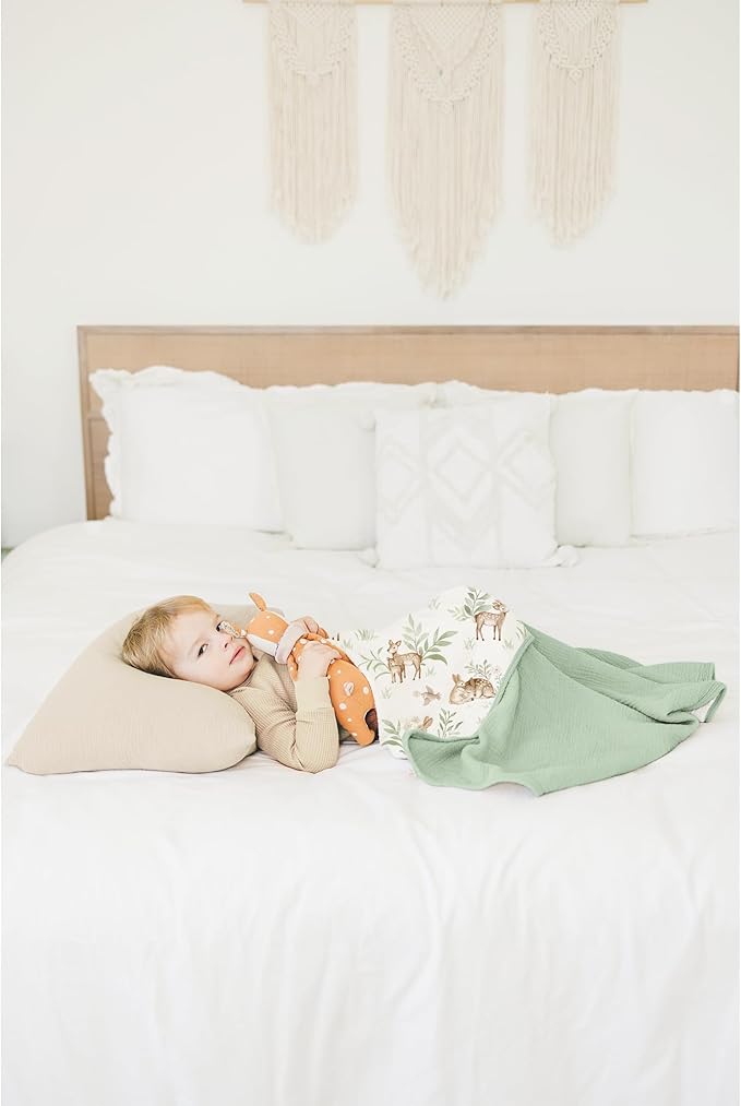 Konssy Muslin Baby Blankets for Girls Boys, 100% Cotton Crib Blanket for Infant Toddler, Super Soft and Lightweight Nursery Swaddling Wrap 40"x36" (Woodland)