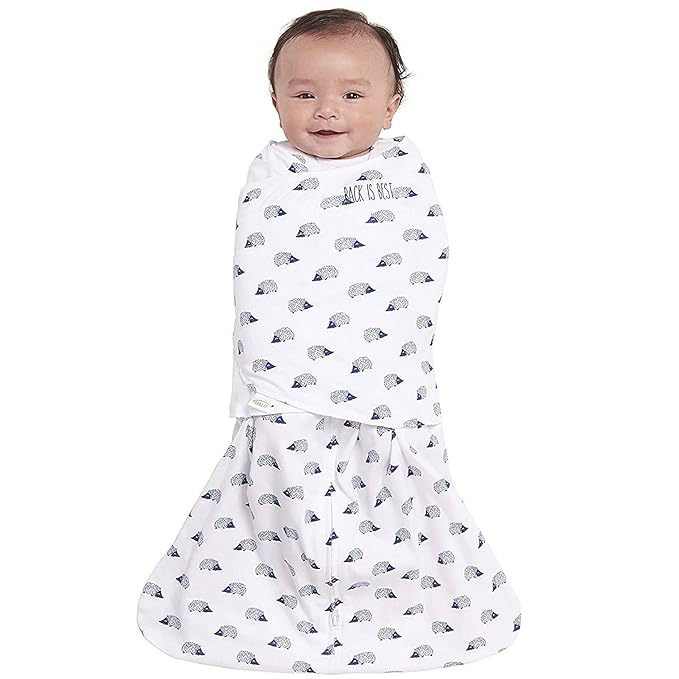 HALO 100% Cotton Sleepsack Swaddle, 3-Way Adjustable Wearable Blanket, TOG 1.5, Navy Hedgehog, Newborn, 0-3 Months