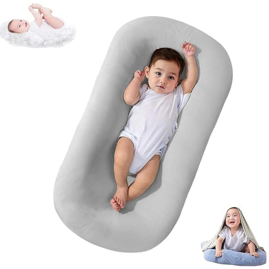 Lucakuins Baby Lounger, Bionic Design Baby Lounger for Newborn 0-24 Months, Soft Organic Cotton Breathable Lounger for Infants (Lovely White)