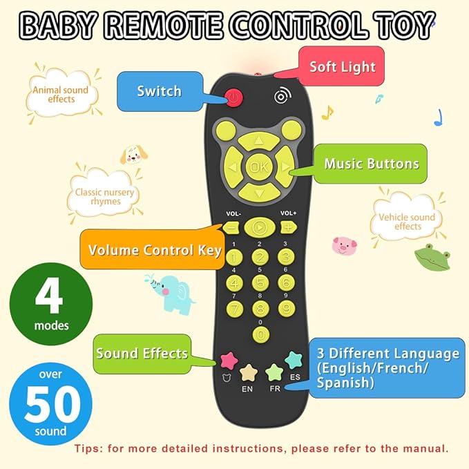 Baby Toy Car Keys Baby Remote Control Toy Set, Toddlers Pretend Toy Key Teether and TV Remote with Sounds Lights Interactive Musical Sensory Learning Toys Gifts for Boys Girls Infant Age 6+ Months