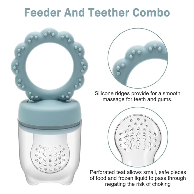 Baby Silicone Fruit Food Feeder Pacifier & Breastmilk Popsicle Freezer Molds,BPA Free Food Storage Containers Frozen Ice Tray for Babies Feeding Safely, Infant Fruit Teething Toy (Blue)