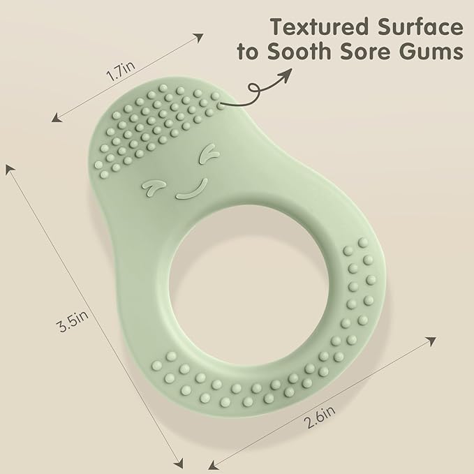 Baby Teething Toys - 3 Pack Teethers for 3-6 & 6-12 Months, Avocado Shape Silicone Teether with Easy to Hold, BPA Free