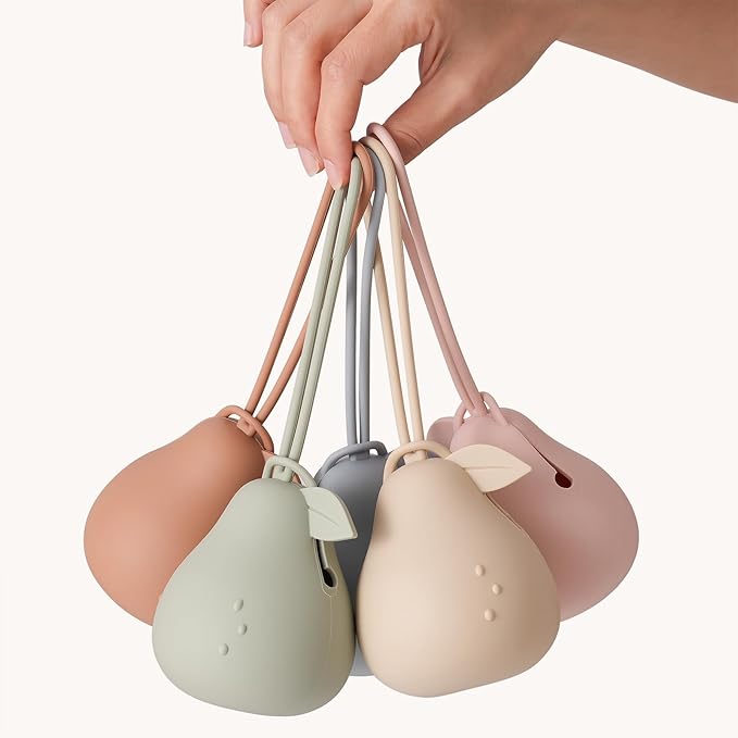 Andy Bear Baby Pacifier Storage Case Paci Holder Case Pear Shape 3 Pack-Ivory Sage Blue