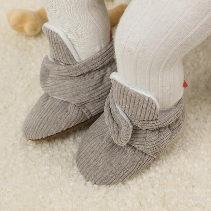 Sawimlgy Newborn Infant Baby Girl Boy Cotton Booties Stay On Sock Slippers Soft Bedroom Shoes Non-Skid Ankle Boots With Grippers Toddler Crib Warm Shoe First Walker Birthday Shower
