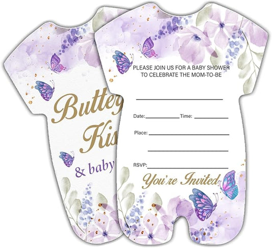 LyoGao Butterfly Baby Shower Invitations for Girl - Floral Butterflies Theme Butterfly Kisses and Baby Wishes Baby Shower Party Fill in Invites Cards With Envelopes (20 Pack)