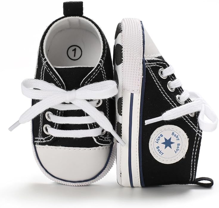 Unisex Baby Boys Girls Shoes, Newborn Infant Non-Slip Canvas Denim High Top Sneakers, Toddler First Walkers Shoes