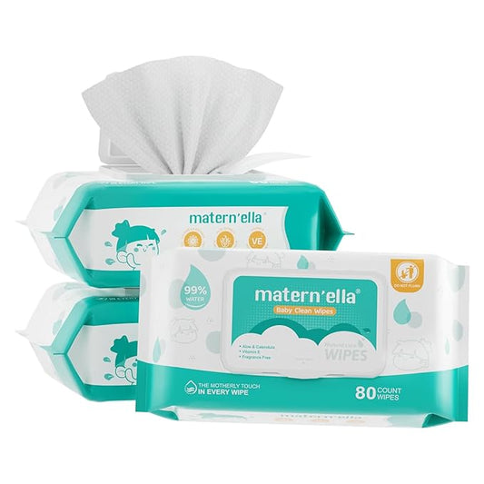 MATERN'ELLA Baby Wipes, Wet Wipes for Sensitive Skin, Baby Diaper Wipes 99% Water Based Wipes, Unscented&Alcohol-free Hypoallergenic (240 Count (Pack of 3))