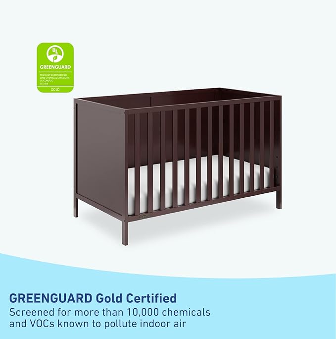 Graco Theo 3-in-1 Convertible Baby Crib (Espresso) - GREENGUARD Gold Certified, Converts to Toddler Bed & Daybed, Fits Standard Full-Size Baby Crib Mattress, 4 Adjustable Mattress Heights