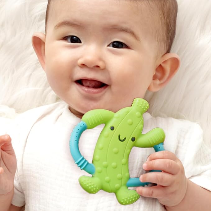 Itzy Ritzy Pickle-Shaped Baby Teether with Handles; Silicone Teether for Babies with Easy-Grab Handles and Textured, Teethable Surfaces - Baby Teething Toy for 3 Months & Up (Pickle)