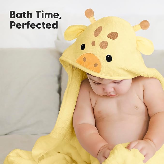 KeaBabies Hooded Baby Towel for Newborn - Viscose Derived from Bamboo Large Baby Bath Towels with Hood for Boys, Girls, Toddler, Extra Absorbent & Soft Newborn Bath Essentials (Giraffe)