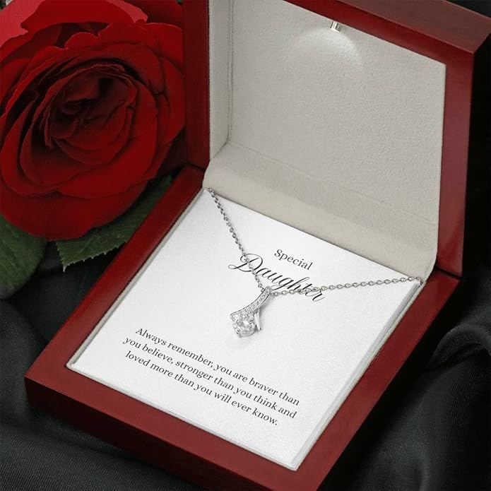 To My Daughter Gift Necklace From Dad or Mom - Badass Daughter Jewelry With Heartfelt Message & Elegant Box