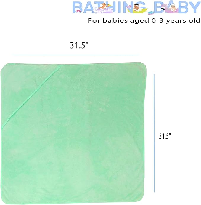 Baby Hooded Towels 31.5 * 31.5" Bath Towel for Newborn Toddler Infant Shower Ultra Absorbent Soft Bathrobe Blanket Boys and Girls(Green)