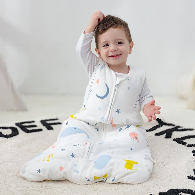 Mosebears Sleep Sack Baby Winter Wearable Blanket with 2-Way Zipper,2.5 TOG Cotton Sleep Sack Unisex (White Animal, 18-24 Months)