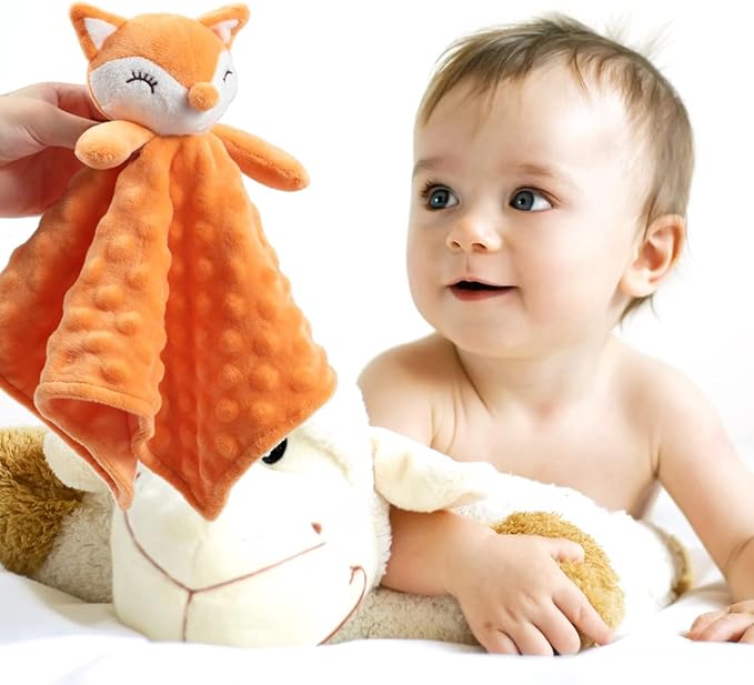 CREVENT Soft Plush Animal Face Security Blankets for Boys and Girls, Great Gifts for Birthday Baby Shower (Orange Fox)