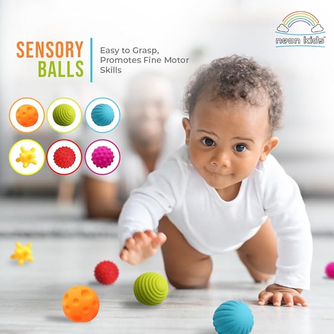 Montessori Silicone Teething Toys for Babies 6 Months + Sensory Developmental Educational Baby Toys Infants & Toddlers - Building Blocks, Stacking Rings, Sensory Balls - (24 Pieces)