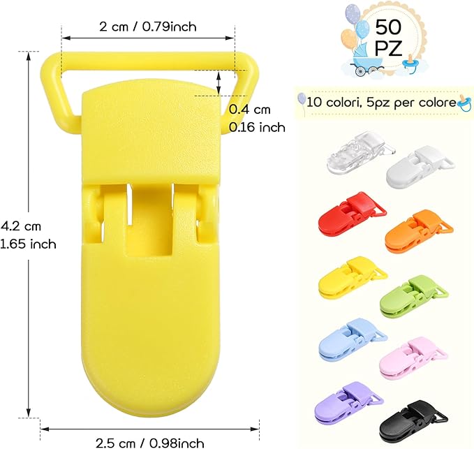 LIHAO 50x Pacifier Clips Holders for Teething Toys Baby Blankets - 10 Colors