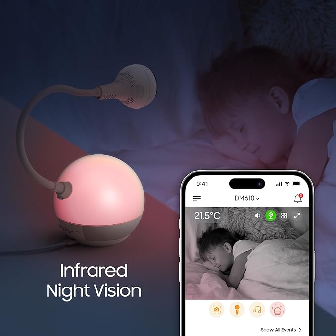 CHILLAX Baby Monitor Baby Mood Plus,5-inch 1080p HD Camera Wi-Fi Baby Monitor,with Sleep Trainer & Mood Light Soother,Flexible Gooseneck and 360°Pan View,Accessible via Phone App and Nursery Features