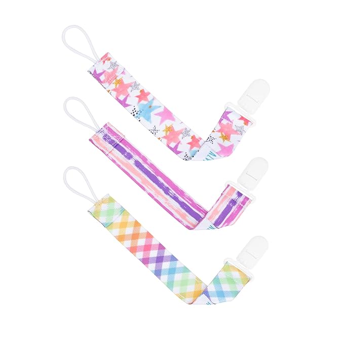 ALVABABY Pacifier Clips 6 Packs Rainbow Paci Clip Holder Leashes for Baby Boys and Girls Fits Most Pacifier,Binkie Styles,Baby Teethers,Toys
