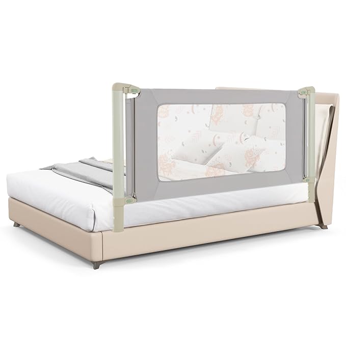BABY JOY Bed Rail for Toddlers, 70" Vertical Lifting Extra Long Infants Safety Bed Side Rails with Double Lock, Foldable Baby Bed Rail Guard for Twin Double Full Size Queen King Bed Mattress (Gray)