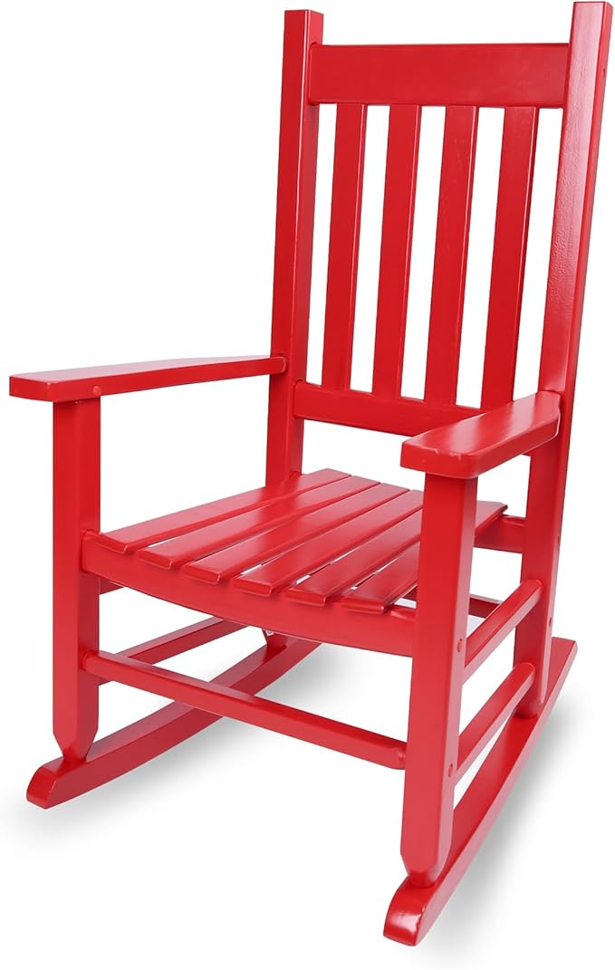 Kids Rocking Chair for Toddlers and Children Comfy Recliner Wooden Rocker for Baby Girls Outdoor Lounge Chair for Kids Age 6-10 Indoor Christmas Gift Red