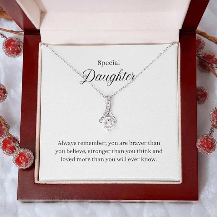 To My Daughter Gift Necklace From Dad or Mom - Badass Daughter Jewelry With Heartfelt Message & Elegant Box