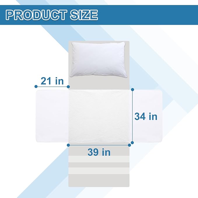 OUTCREATOR® Saddle Style Bed Pad with Tuck-in Sides, 34" x 39" Reusable Incontinence Underpad, Absorbent Waterproof Washable Quilted Tuckable Mattress Protector for Adults, Elderly, Kids, Pets (White)