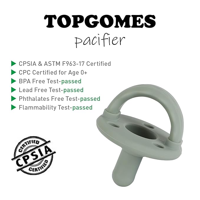 Soother Pacifier,Food Grade Silicone Pacifiers with Handle & 3 Holes for Added Safety, BPA Free, 4-Pack (Sage x2 / Ether x2)