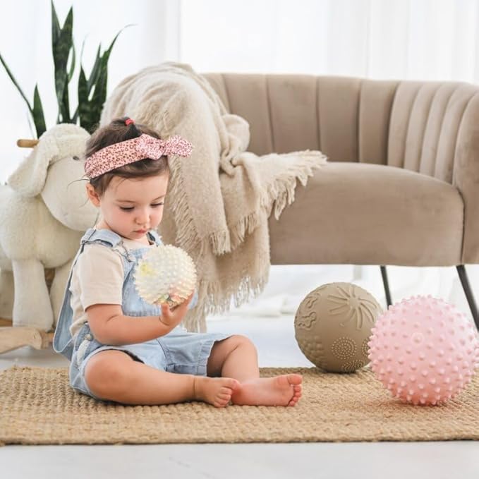 Edushape Colorbits Sensory Ball for Baby - Set of 2 Deflated Transparent Balls with Bright Bits Color Tumble Inside - Great Stocking Stuffer, Toddler Ball for Baby, Enhances Gross Motor Skills