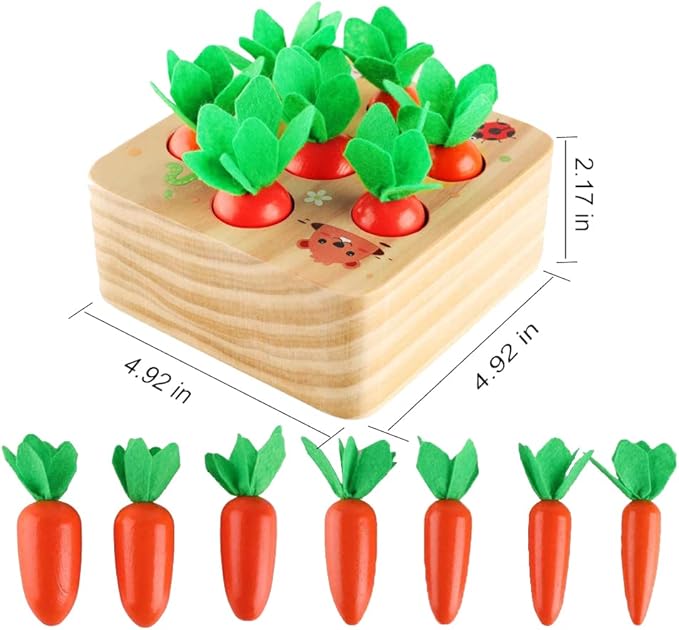 Wooden Toddlers Carrots Toys Shape Size Sorting Matching Puzzles Gripping Action Carrot Harvest Game for Fine Motor Skill