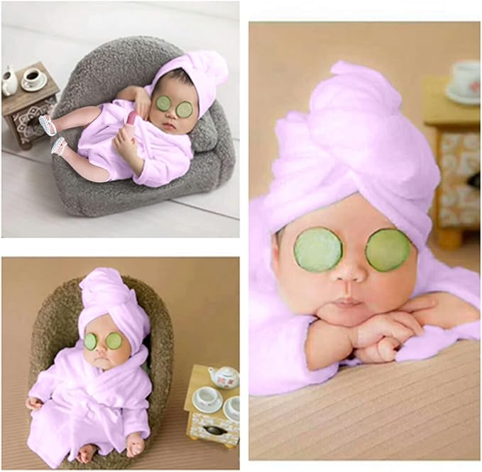 SPOKKI Newborn Photography Props Baby Girl 5 PCS Bathrobes Bath Towel Outfit with Slippers Cucumber Photo Props for Infant Boys Girls(0-6 Months)