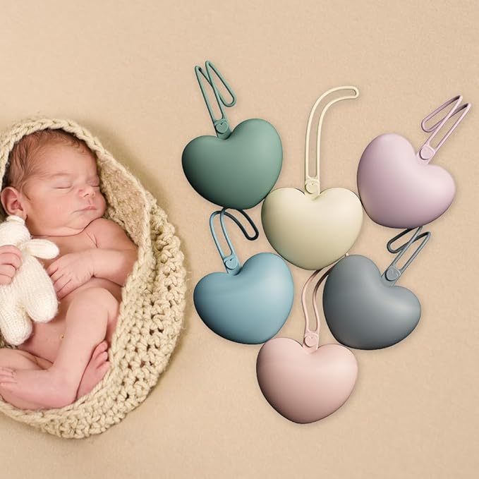 4pcs Pacifier Holder Case Set, 2pcs Silicone Portable Pacifier Pouch and 2pcs Transparent Pacifier Storage Container, Cute Heart Shape Pacifier Storage Case for Newborn Baby(Green+Blue)