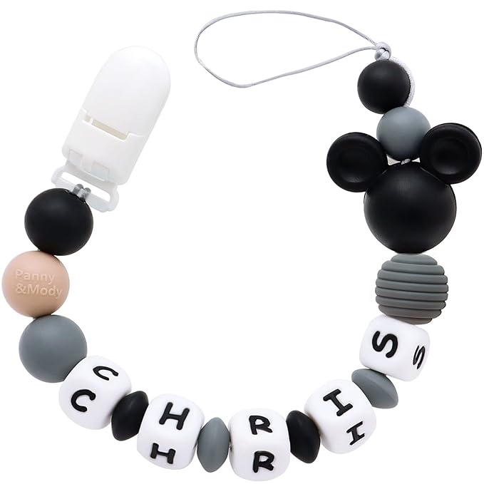 Personalized Pacifier Clip with Name, Customizable Mouse Pacifier Leash for Baby, Universally Fit All Pacifiers (Black)