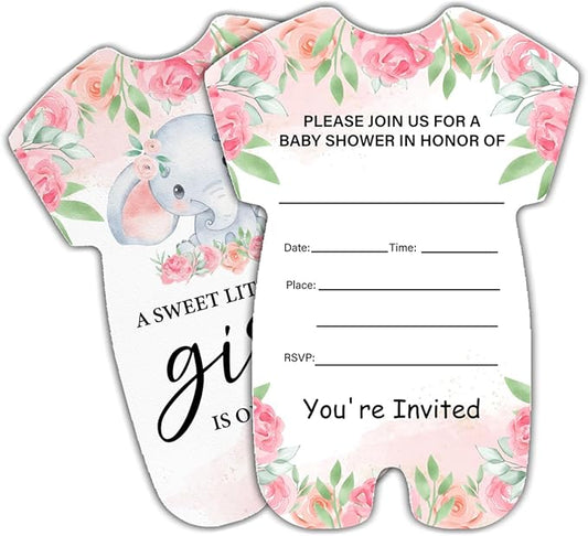 LyoGao Elephant Baby Shower Invitations for Girl - Floral Elephant Theme Baby Shower Party Fill in Invites Cards With Envelopes (20 Pack)