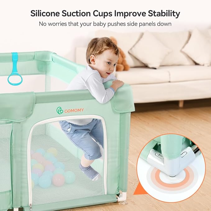 COMOMY Playpens for Babies and Toddlers, Small Baby Play Pens, Activity Center for Baby Safe and Non-Slip Baby Fence, Full Mesh Design, Indoor & Outdoor Kids Activity Center (Dark Green, 50"x50")