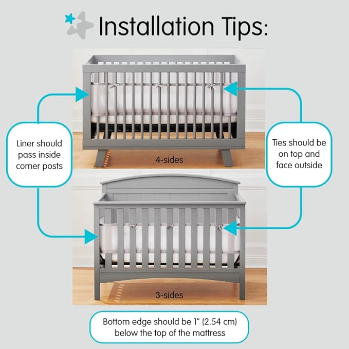 Breathable Mesh Liner for Full-Size Cribs, 9" H (23cm) Essential 2mm Mesh, White (Size 4FS Covers 3 or 4 Sides)