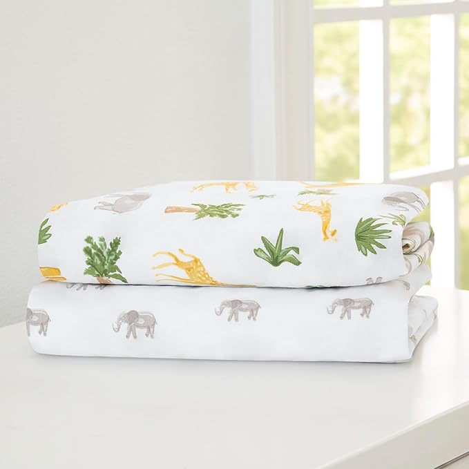 Delta Children Fitted Crib Sheets for Girls and Boys - Crib Sheet for Standard Crib and Toddler Mattresses - 28x52 Inch (Pack of 2), Safari Friends