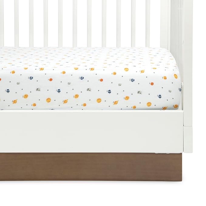 Delta Children Fitted Crib Sheets for Girls and Boys - Crib Sheet for Standard Crib and Toddler Mattresses - 28x52 Inch (Pack of 3), Space Exploration