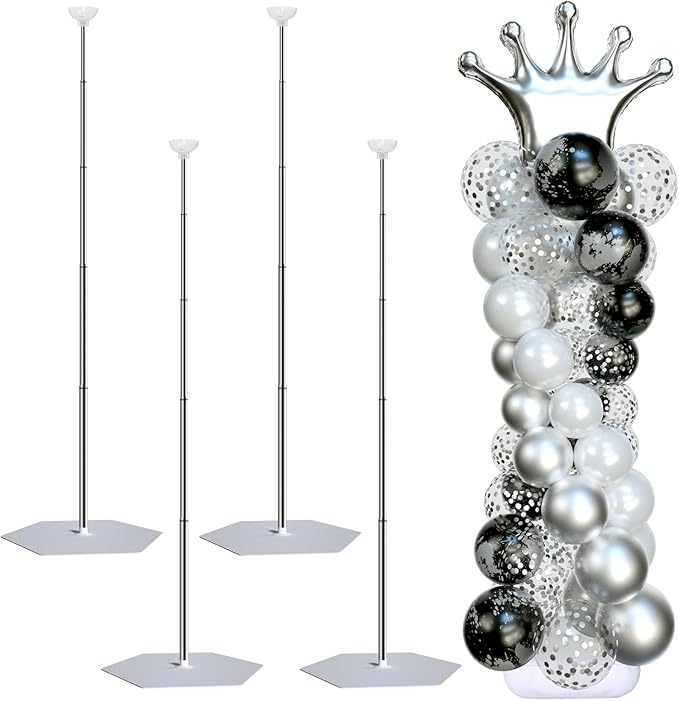 Balloon Arch Stand, Balloon Stand Set of 4, 7 Feet Height Adjustable Metal Balloon Column Stand for Party Decorations Wedding Birthday, Graduation Party Decoration, Baby Shower