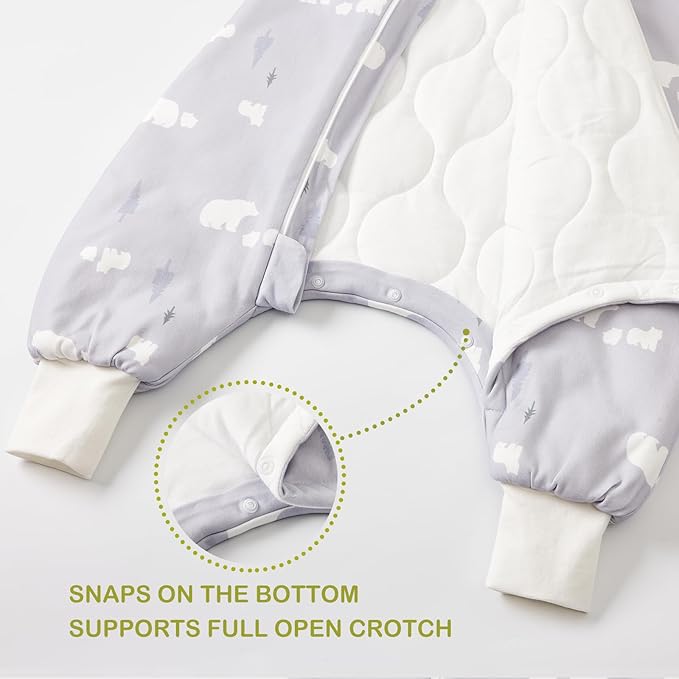 3.5 TOG Super Soft Thick Detachable Long Sleeves Sleep Sack with Feet, 100% Cotton Winter Warm Toddler Sleep Sack, Bear, Size M