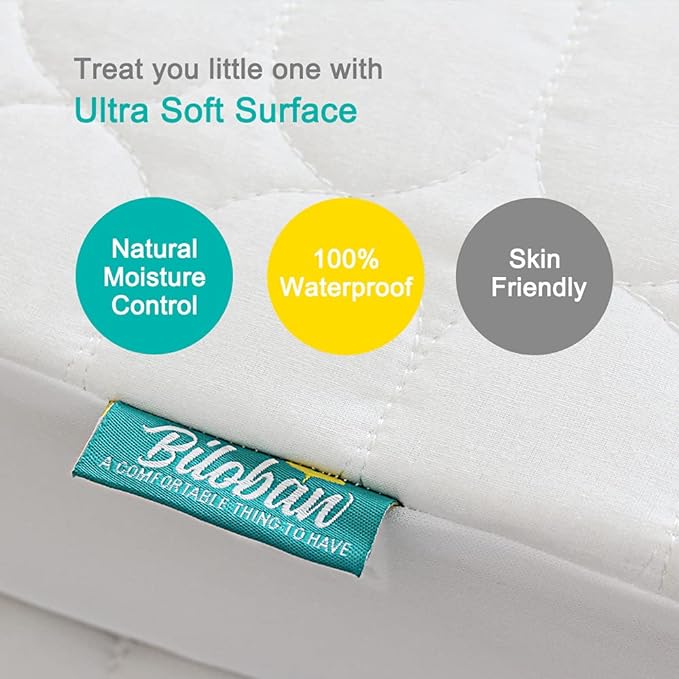 Mini Crib Mattress Protector Sheets Waterproof 2 Pack, Quilted Pack and Play Mattress Pad Cover Fits for Mini Crib/Playen/Pack and Play Mattress, White, 38"x24"