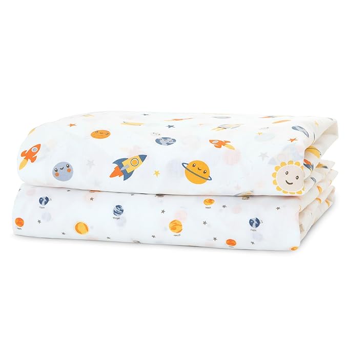 Delta Children Fitted Crib Sheets for Girls and Boys - Crib Sheet for Standard Crib and Toddler Mattresses - 28x52 Inch (Pack of 2), Space Exploration
