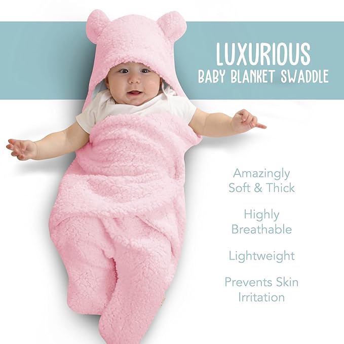 BlueMello Baby Swaddle Blanket | Ultra-Soft Plush Essential for Infants 0-6 Months | Receiving Swaddling Wrap Pink | Ideal Newborn Registry and Toddler Boy Accessories | Perfect Baby Girl Shower Gift