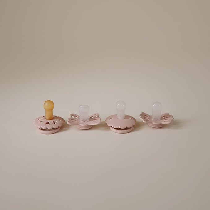 FRIGG Baby's First Pacifier Set | Floral Heart 4-Pack | Made in Denmark | BPA-Free (Blush, 0-6 Months)