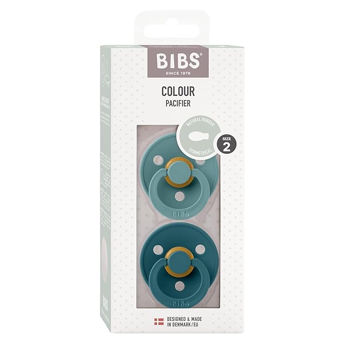 BIBS Pacifiers 6-18 Months | Colour Collection 2-Pack | BPA-Free Symmetrical Natural Rubber Nipple | Made in Denmark | Island Sea/Forest Lake Color Pacifier