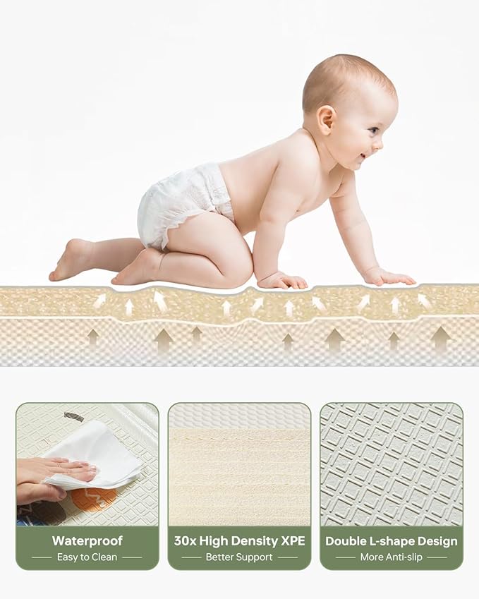 Baby Play Mat Foldable Baby Floor Play Mat 0.6" Thick Soft Foam Playmat for Babies Reversible Waterproof Padded Baby Girl Play Mat Portable Baby Crawling Mat for Indoor Outdoor(70"*78"*0.6")