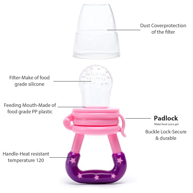 Baby Food Feeder/Fruit Feeder Pacifier Nibbler (2 Pack) - Infant Teething Toys | Silicone Feeder Baby | Mesh teethers for Babies | Baby Feeding Essentials | Frozen Breastmilk Teether (Green&Pink)