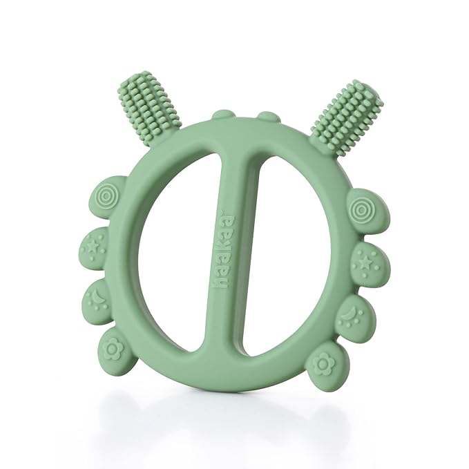 Haakaa Silicone Crab Baby Teether,Teething Toys,360ยฐ Baby Toothbrush Head for Infant Self-Brushing Training,Food-Grade Silicone,Pea Green