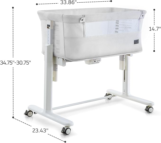 Rocking Bassinet for Baby Automatic Bedside Crib Electric Cradle 5 Heights Adjustable Bedside Sleeper for Babies Infant Smart Auto Rocking Crib 3 in 1 Bassinet on Wheels, White