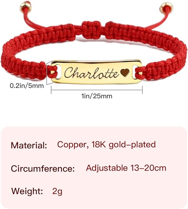 Personalized Baby Bracelet, 18K Gold Plated Custom Name Bracelet, Braided Cord Baby Bracelet Adjustable for Baby Girls and Boys as Birthday Gift Baptism Gift